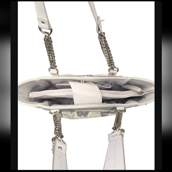 JLO Gray Faux Snakeskin Hobo/Satchel Bag Silvertone Chain Link Shoulder Straps - Picture 7 of 13